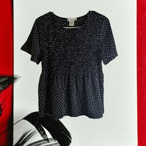 Urban Romantics medium short sleeve black with white polka dots polyester top